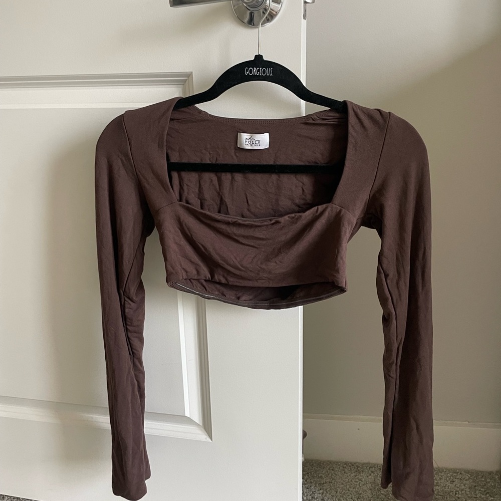 Brown Long Sleeve Crop Top